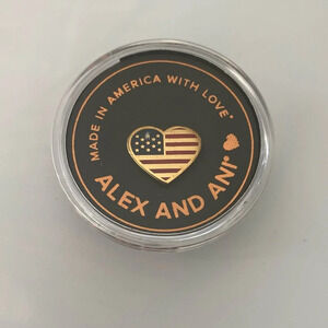 NWT Alex and Ani Gold Heart Red White and Blue Flag Pin